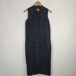 Kenar Button Up Shirt Black Linen Shirt Dress Pockets Sleeveless Size Small